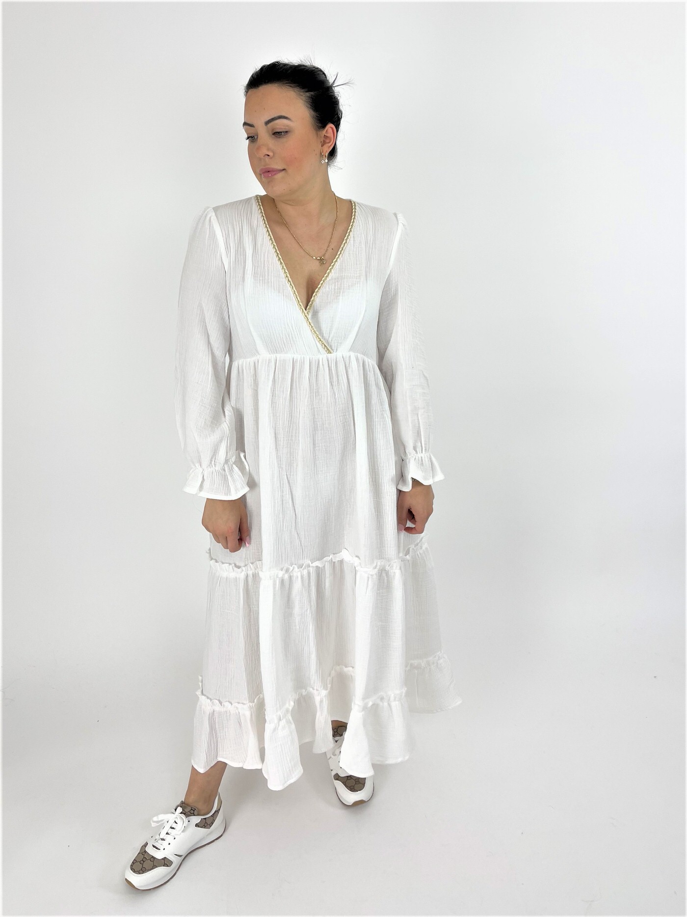 Langes, weißes Musselin Boho Kleid, Miina Fashion Onlineshop