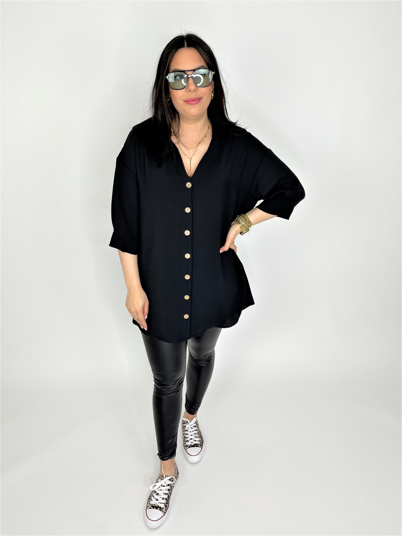 Schwarz Longbluse in Beige, Miina Fashion Onlineshop