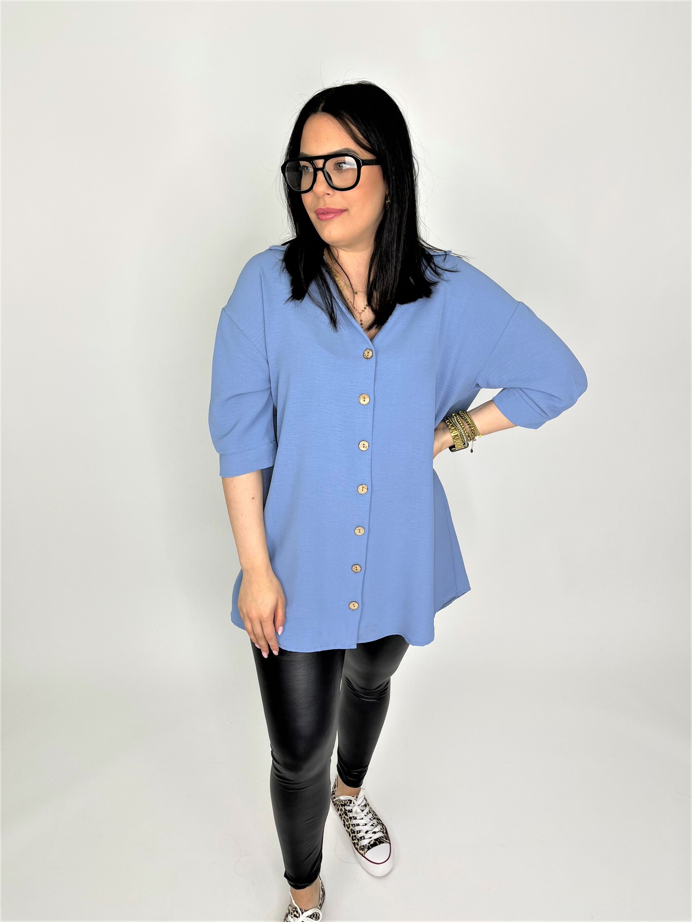 Luftige Longbluse in Blau, Miina Fashion Onlineshop