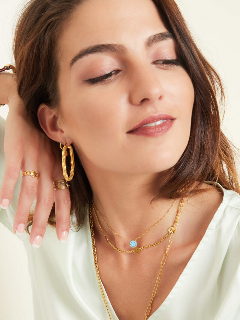 Smiley Kette aus Edelstahl, Nickelfrei, Miina Fashion Online Shop, weiße Kette