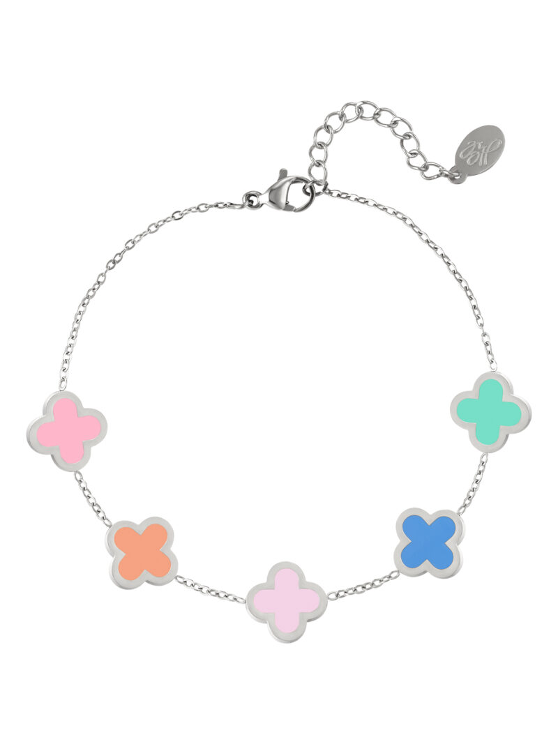 Kleeblatt Armband, bunte Kleeblätter Armbänder, Armkette, Miina Fashion Online Shop, silberne Kleeblatt Armband, bunte Farben