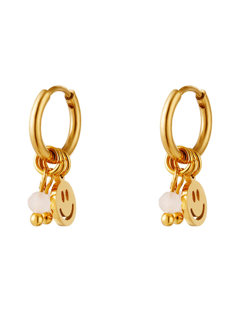 Smiley Ohrringe mit Perlen, Smiley hängende Ohrringe Miina Fashion Online Shop