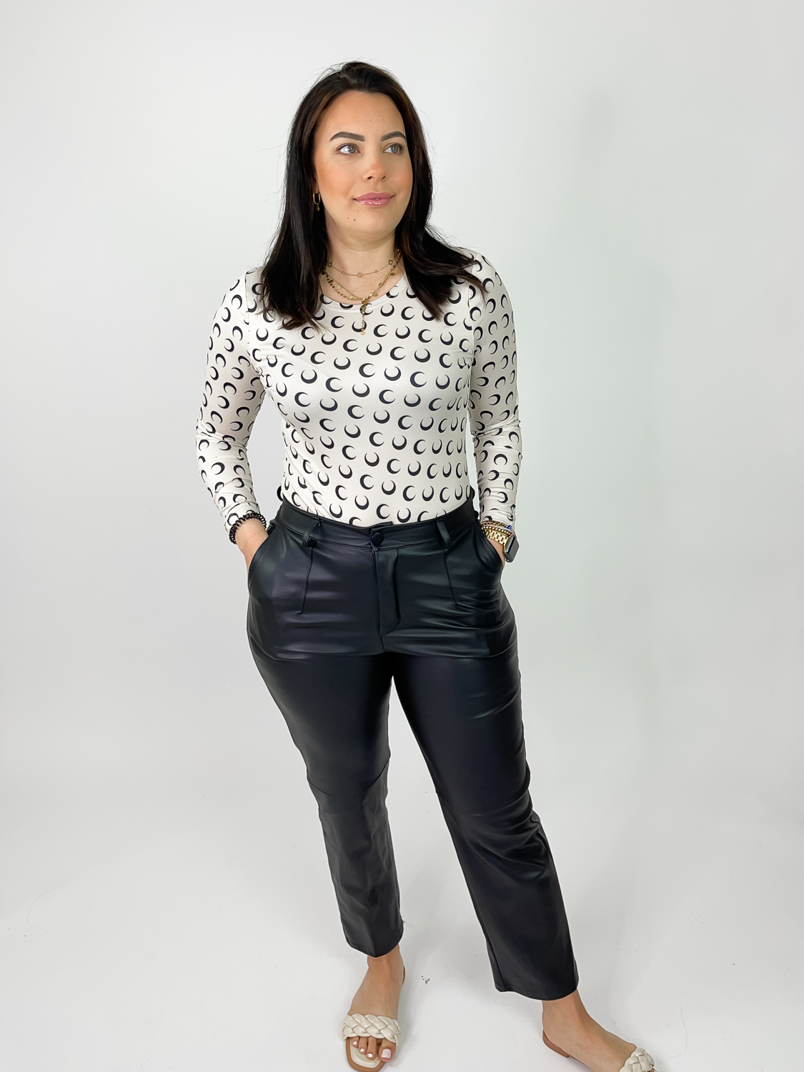 Langarmbody mit Mondprint in Offwhite, Miina Fashion Onlineshop